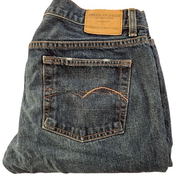 American Eagle Outfitter Dark Wash Straight Leg Distressed Denim Jeans - Picture 1 of 11